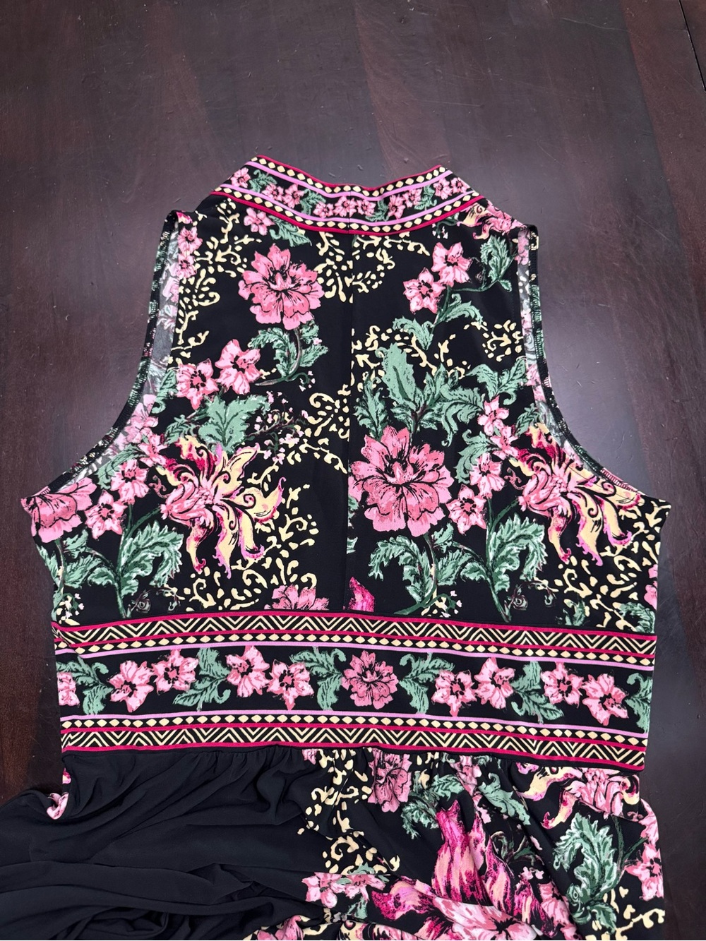 London Times Black Maxi Dress with Pink Floral Print Size 16 - Picture 14 of 17